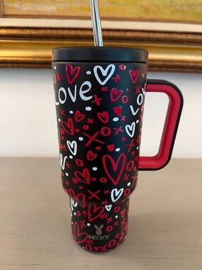 Meoky 40oz Valentine Love Insulated Tumbler Handle Straw Hearts Holiday Car Cup